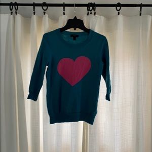 J. Crew teal turquoise pink heart sweater xs